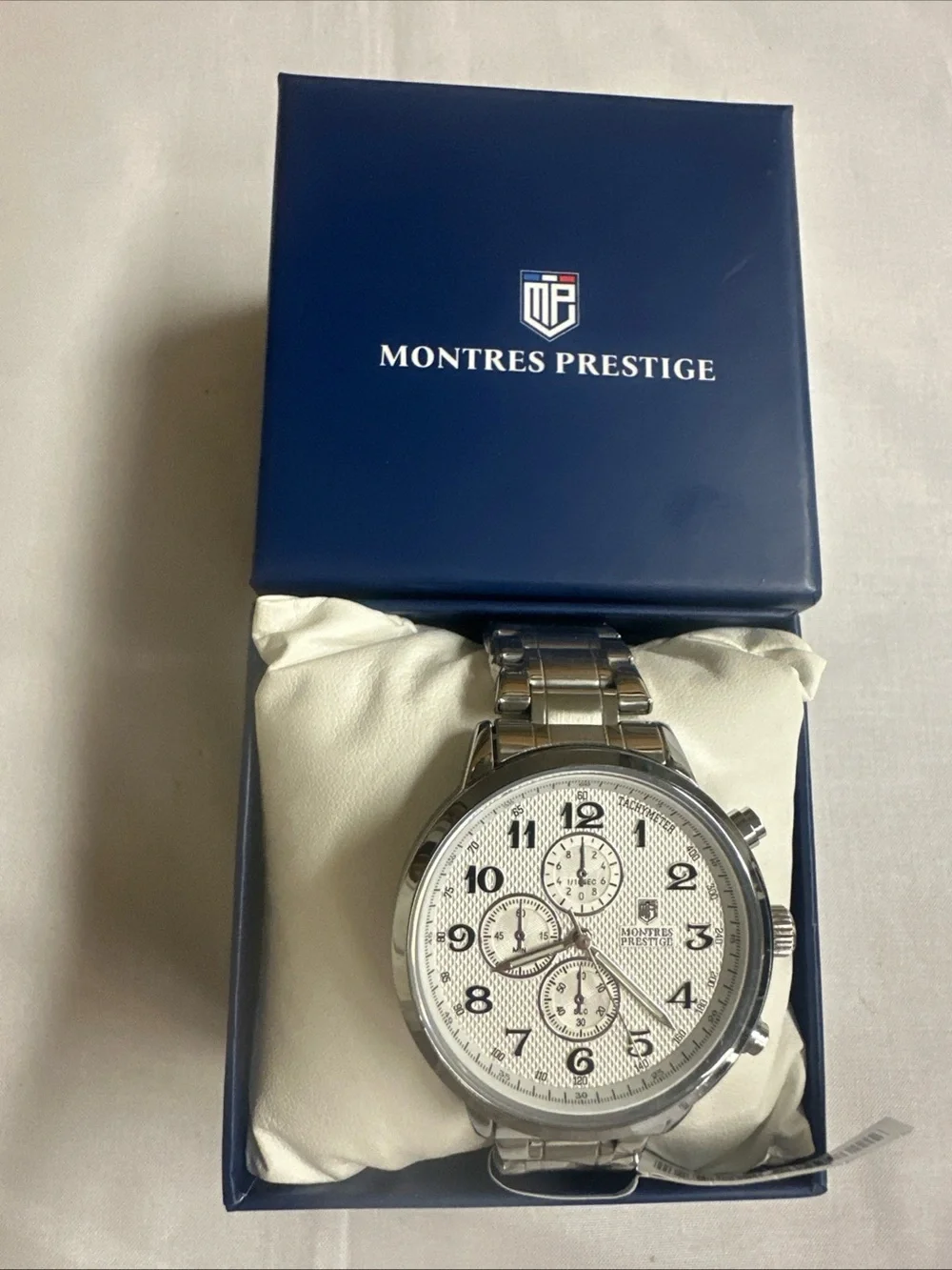 Montres Prestige Silver Chronograph style Watch - White Dial